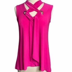 JOSEPH RIBKOFF Women's Neon Pink Sleeveless Tunic Top Drawstring Ties Size 8